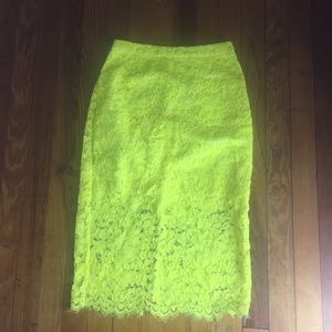 Topshop lace yellow pencil skirt